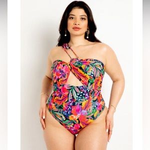 ELOQUII One Shoulder Cutout Detail Bathing Suit